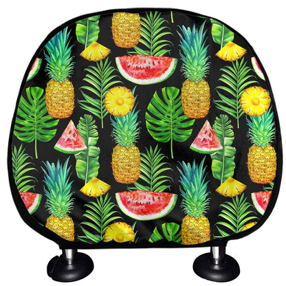 Black Tropical Pineapple Pattern Print Car Headrest Covers