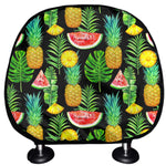 Black Tropical Pineapple Pattern Print Car Headrest Covers