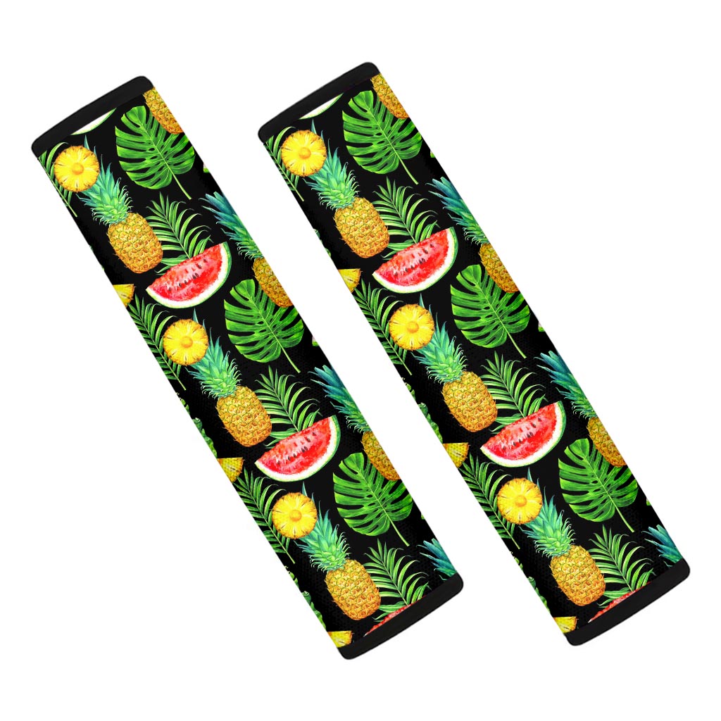 Black Tropical Pineapple Pattern Print Car Seat Belt Covers