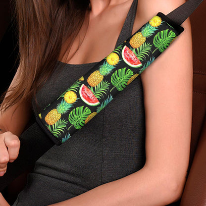 Black Tropical Pineapple Pattern Print Car Seat Belt Covers