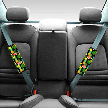 Black Tropical Pineapple Pattern Print Car Seat Belt Covers
