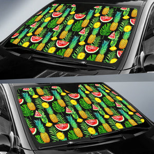 Black Tropical Pineapple Pattern Print Car Sun Shade GearFrost
