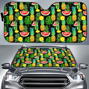 Black Tropical Pineapple Pattern Print Car Sun Shade GearFrost