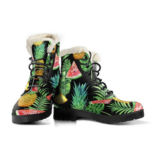 Black Tropical Pineapple Pattern Print Comfy Boots GearFrost