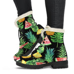 Black Tropical Pineapple Pattern Print Comfy Boots GearFrost