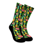 Black Tropical Pineapple Pattern Print Crew Socks