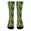 Black Tropical Pineapple Pattern Print Crew Socks