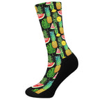 Black Tropical Pineapple Pattern Print Crew Socks