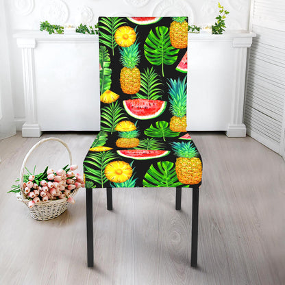 Black Tropical Pineapple Pattern Print Dining Chair Slipcover