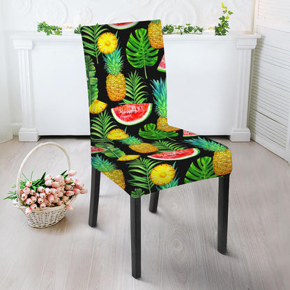 Black Tropical Pineapple Pattern Print Dining Chair Slipcover