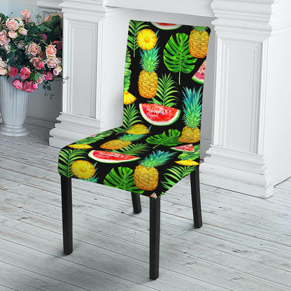 Black Tropical Pineapple Pattern Print Dining Chair Slipcover