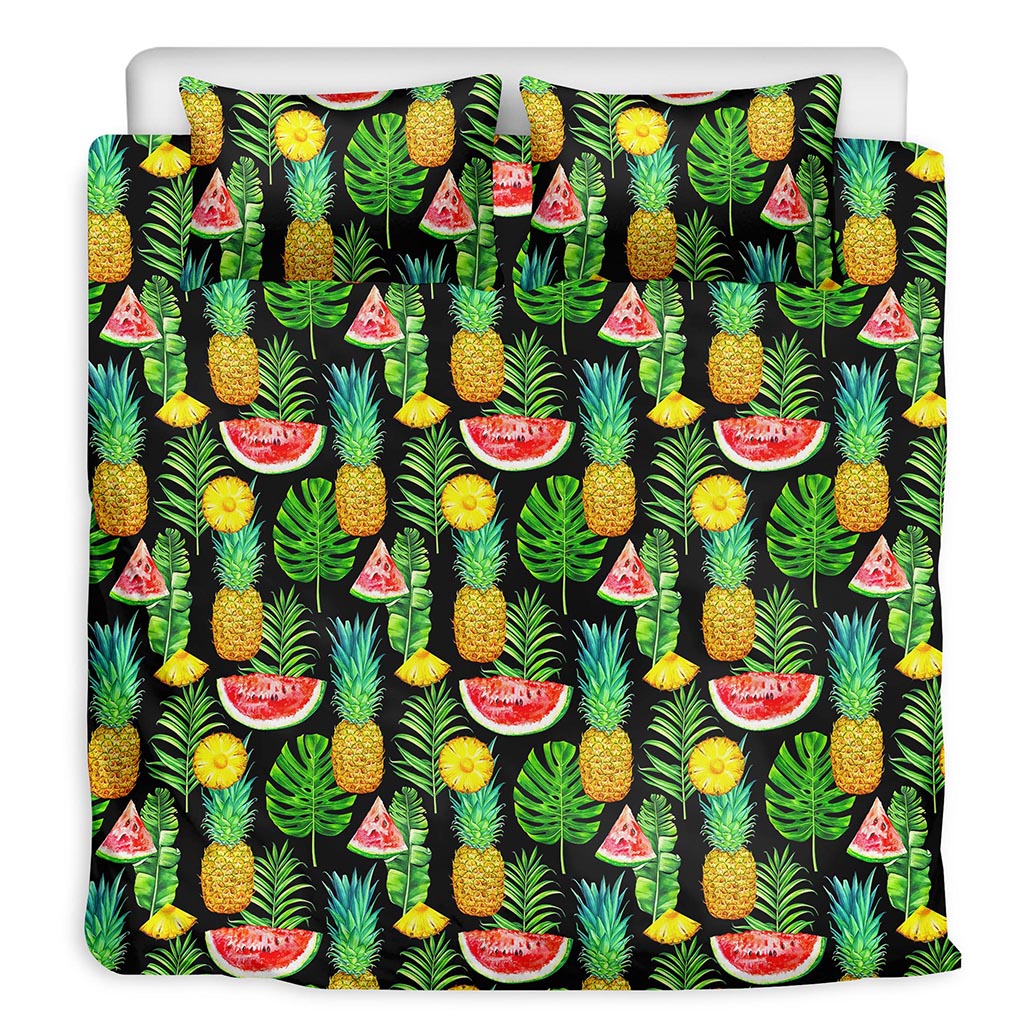 Black Tropical Pineapple Pattern Print Duvet Cover Bedding Set