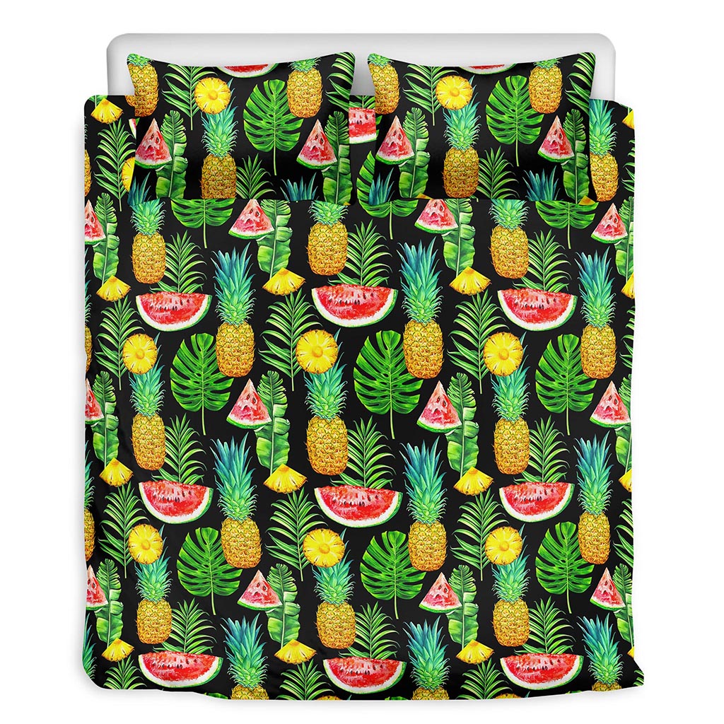 Black Tropical Pineapple Pattern Print Duvet Cover Bedding Set