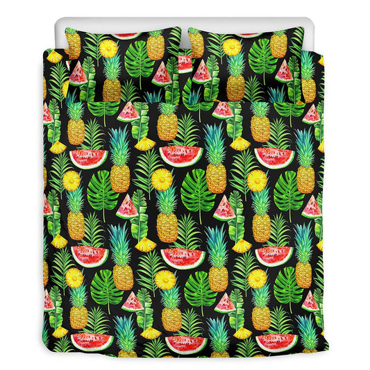 Black Tropical Pineapple Pattern Print Duvet Cover Bedding Set