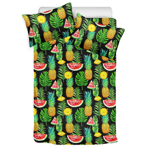 Black Tropical Pineapple Pattern Print Duvet Cover Bedding Set