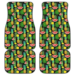 Black Tropical Pineapple Pattern Print Front and Back Car Floor Mats