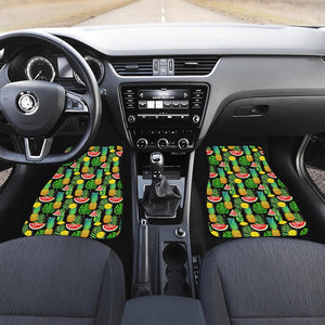 Black Tropical Pineapple Pattern Print Front and Back Car Floor Mats