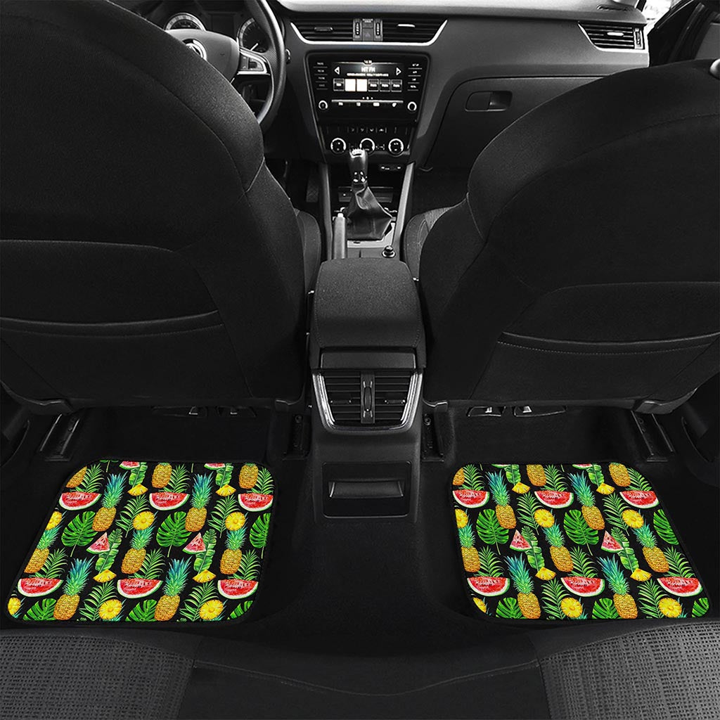 Black Tropical Pineapple Pattern Print Front and Back Car Floor Mats