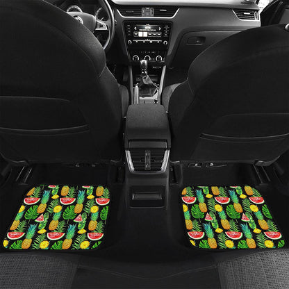 Black Tropical Pineapple Pattern Print Front and Back Car Floor Mats