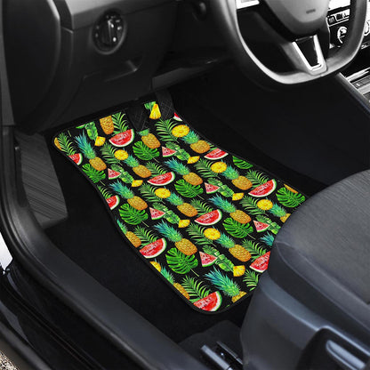 Black Tropical Pineapple Pattern Print Front and Back Car Floor Mats