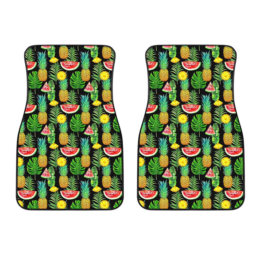 Black Tropical Pineapple Pattern Print Front Car Floor Mats