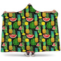 Black Tropical Pineapple Pattern Print Hooded Blanket