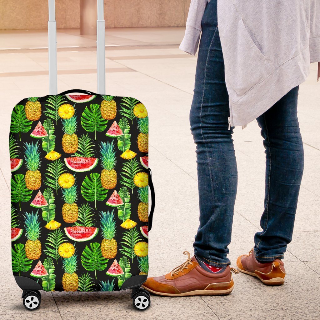 Black Tropical Pineapple Pattern Print Luggage Cover GearFrost