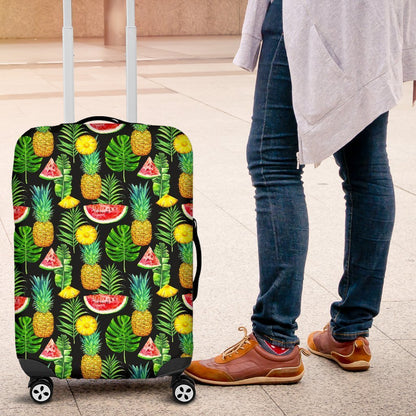 Black Tropical Pineapple Pattern Print Luggage Cover GearFrost