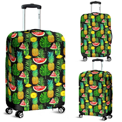 Black Tropical Pineapple Pattern Print Luggage Cover GearFrost