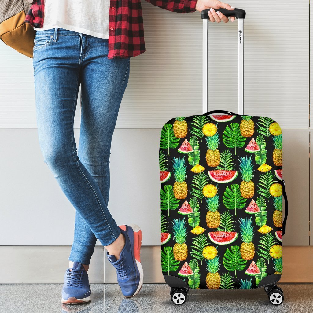 Black Tropical Pineapple Pattern Print Luggage Cover GearFrost