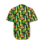 Black Tropical Pineapple Pattern Print Men's Baseball Jersey