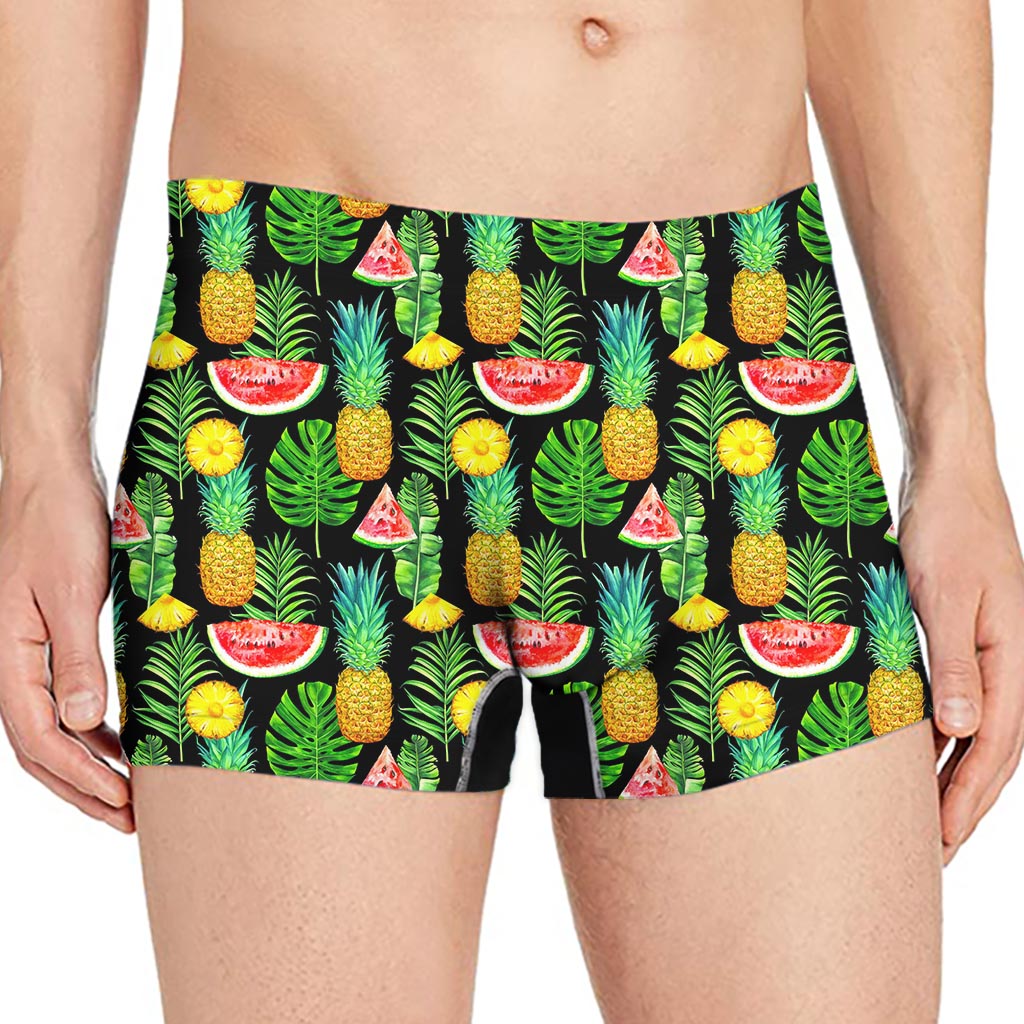 Black Tropical Pineapple Pattern Print Men's Boxer Briefs