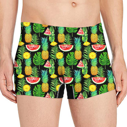 Black Tropical Pineapple Pattern Print Men's Boxer Briefs
