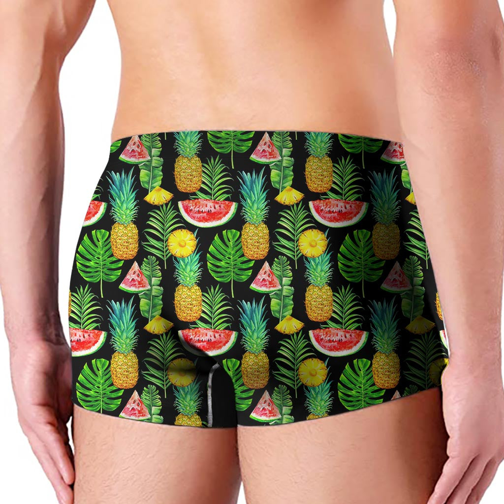 Black Tropical Pineapple Pattern Print Men's Boxer Briefs