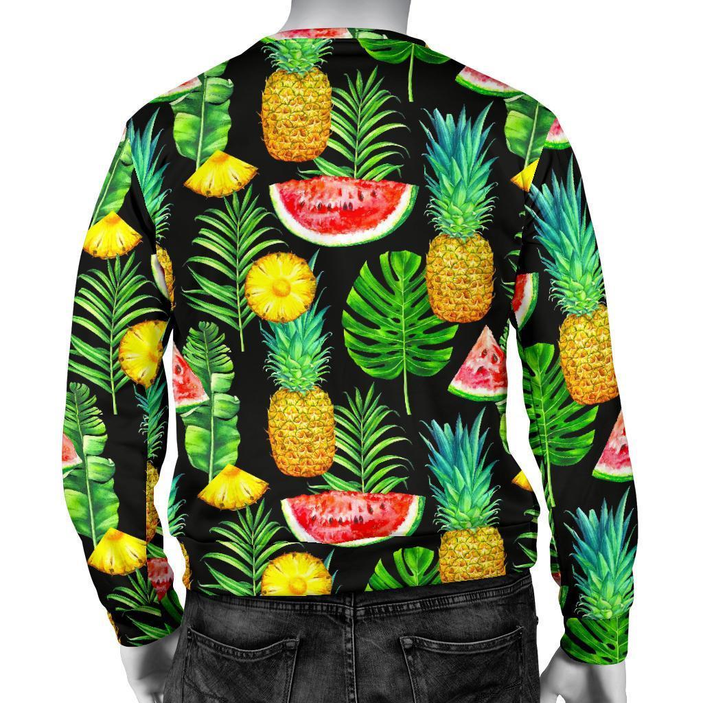 Black Tropical Pineapple Pattern Print Men's Crewneck Sweatshirt GearFrost