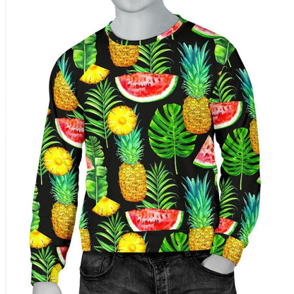 Black Tropical Pineapple Pattern Print Men's Crewneck Sweatshirt GearFrost
