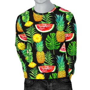 Black Tropical Pineapple Pattern Print Men's Crewneck Sweatshirt GearFrost