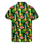 Black Tropical Pineapple Pattern Print Men's Short Sleeve Shirt
