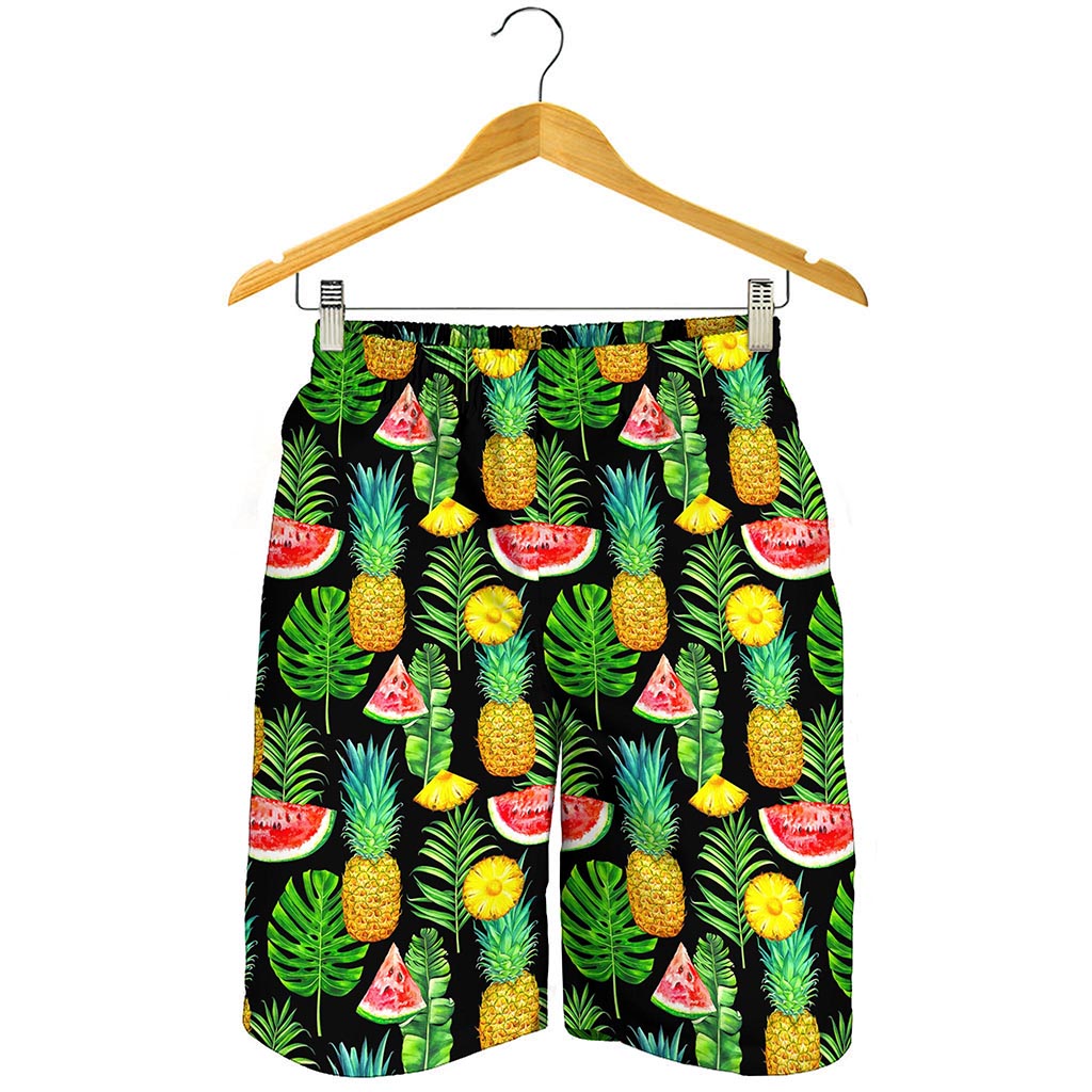Black Tropical Pineapple Pattern Print Men's Shorts