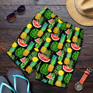 Black Tropical Pineapple Pattern Print Men's Shorts