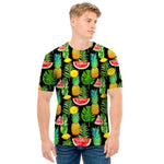 Black Tropical Pineapple Pattern Print Men's T-Shirt