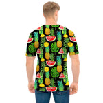 Black Tropical Pineapple Pattern Print Men's T-Shirt