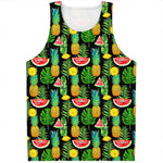 Black Tropical Pineapple Pattern Print Men's Tank Top