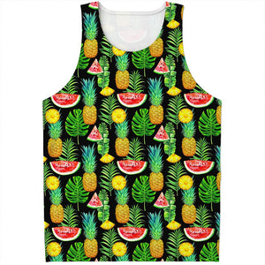 Black Tropical Pineapple Pattern Print Men's Tank Top