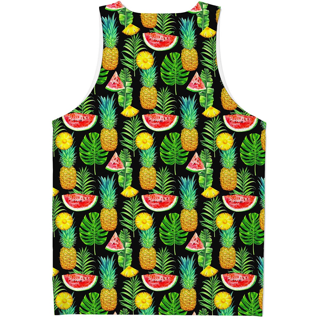 Black Tropical Pineapple Pattern Print Men's Tank Top