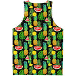 Black Tropical Pineapple Pattern Print Men's Tank Top