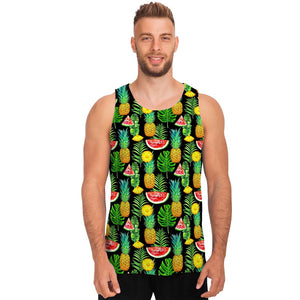 Black Tropical Pineapple Pattern Print Men's Tank Top
