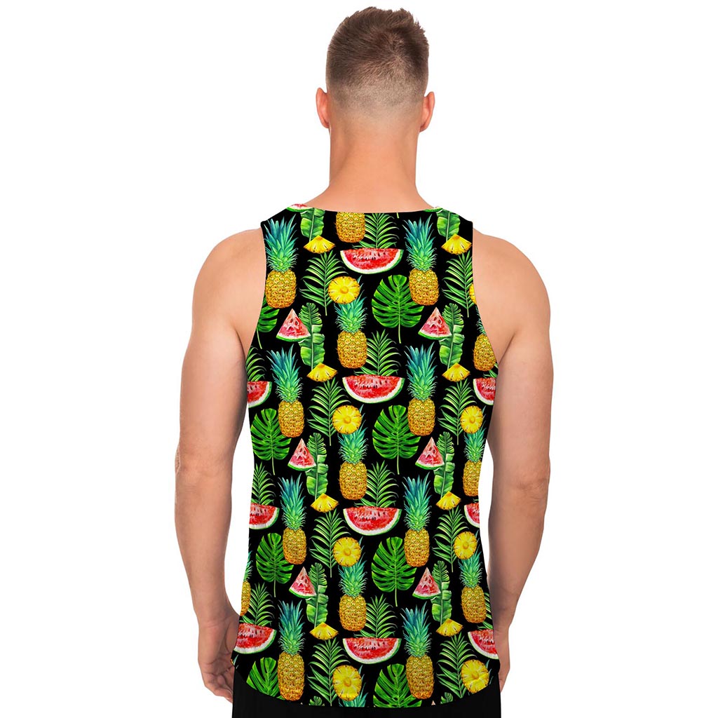 Black Tropical Pineapple Pattern Print Men's Tank Top