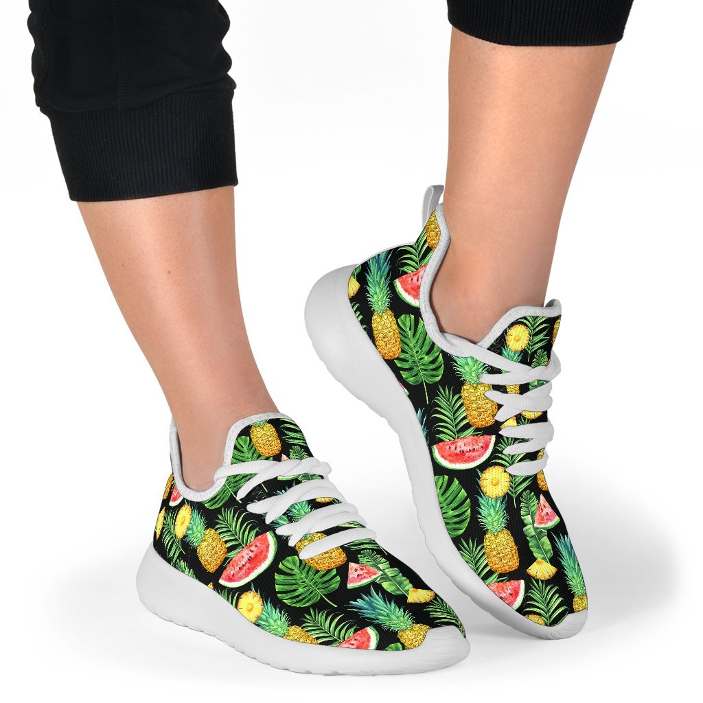 Black Tropical Pineapple Pattern Print Mesh Knit Shoes GearFrost