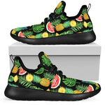 Black Tropical Pineapple Pattern Print Mesh Knit Shoes GearFrost